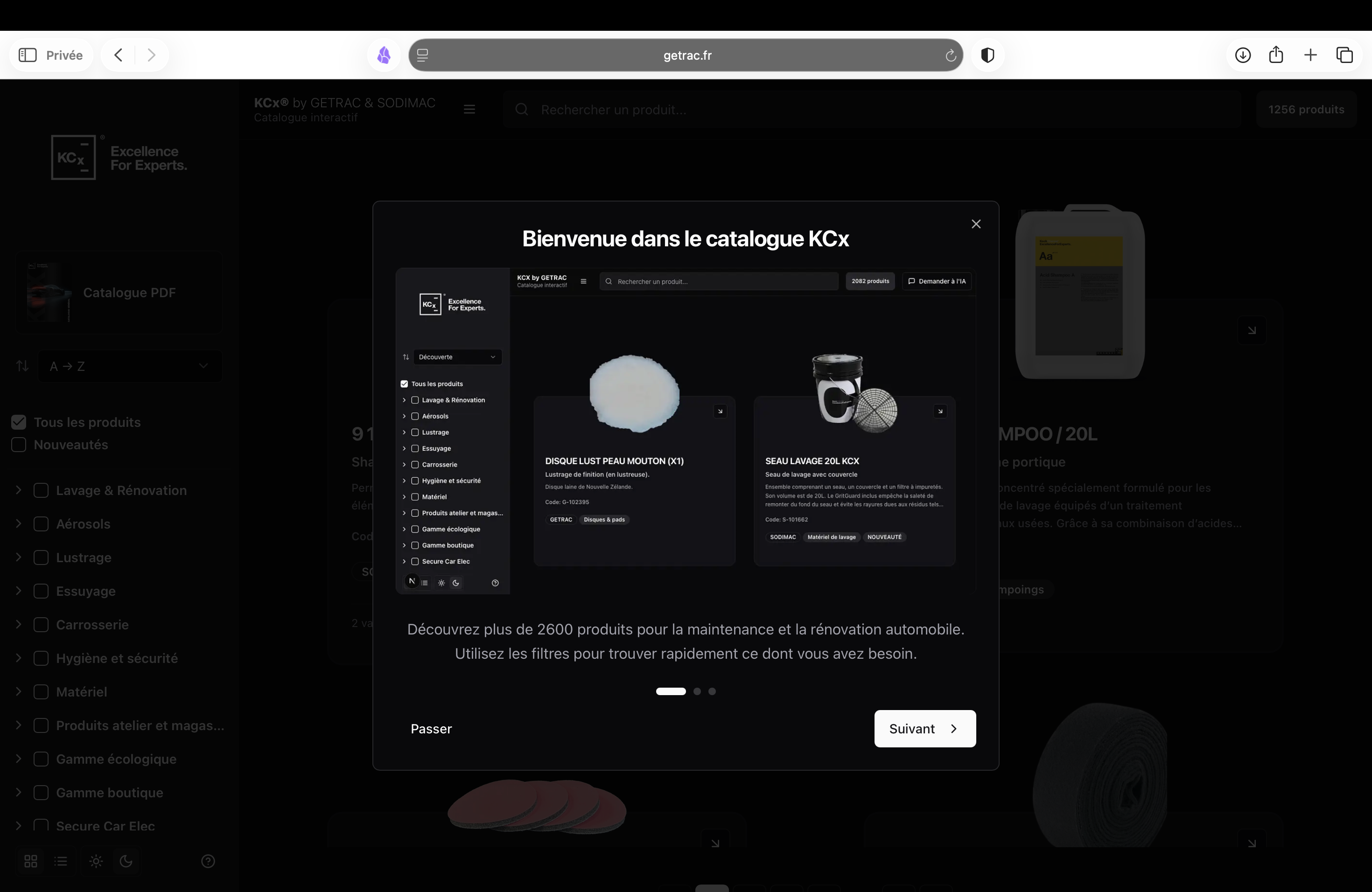Product family view in the catalogue