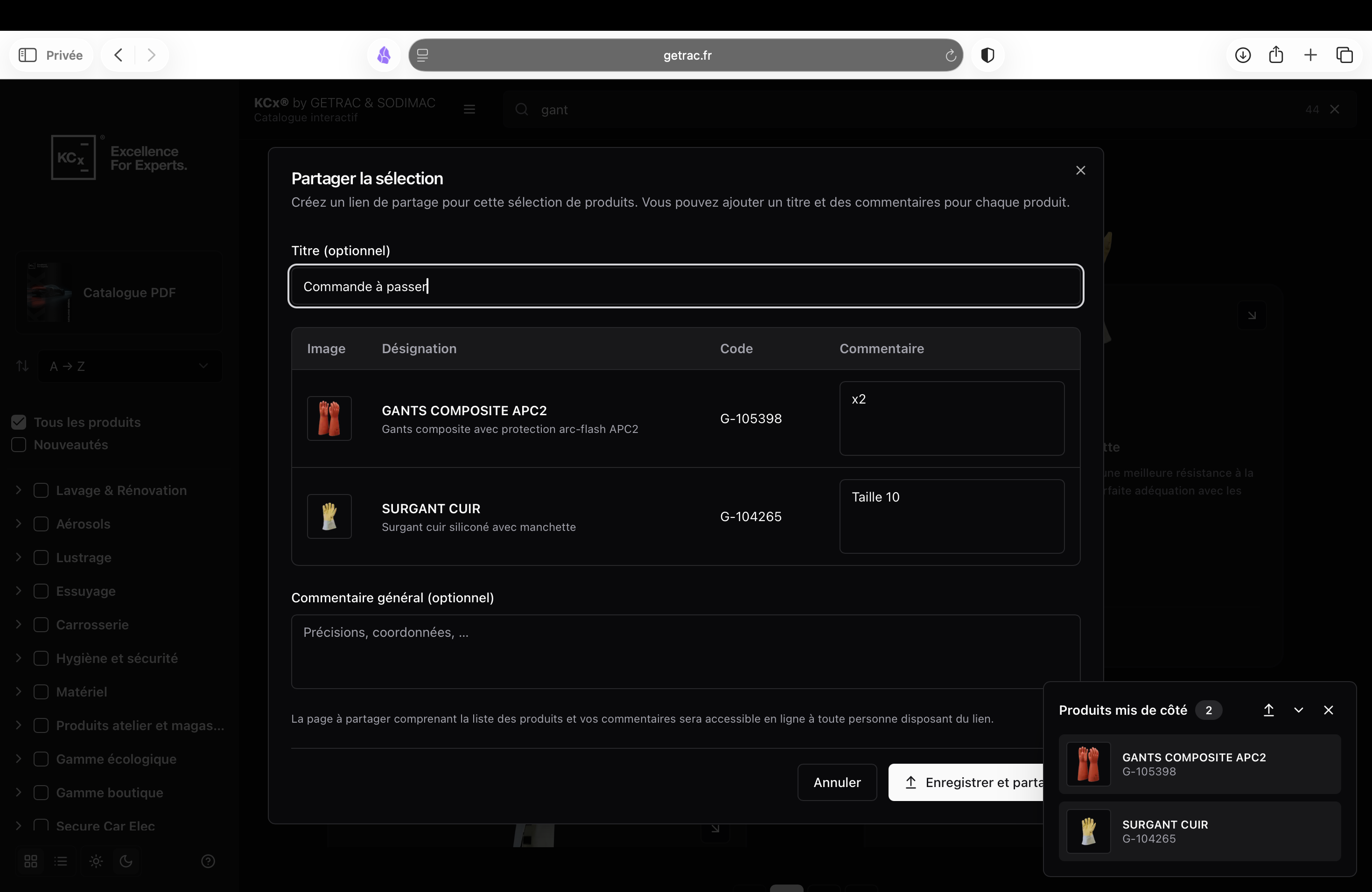 Shared product list page with per-product comments