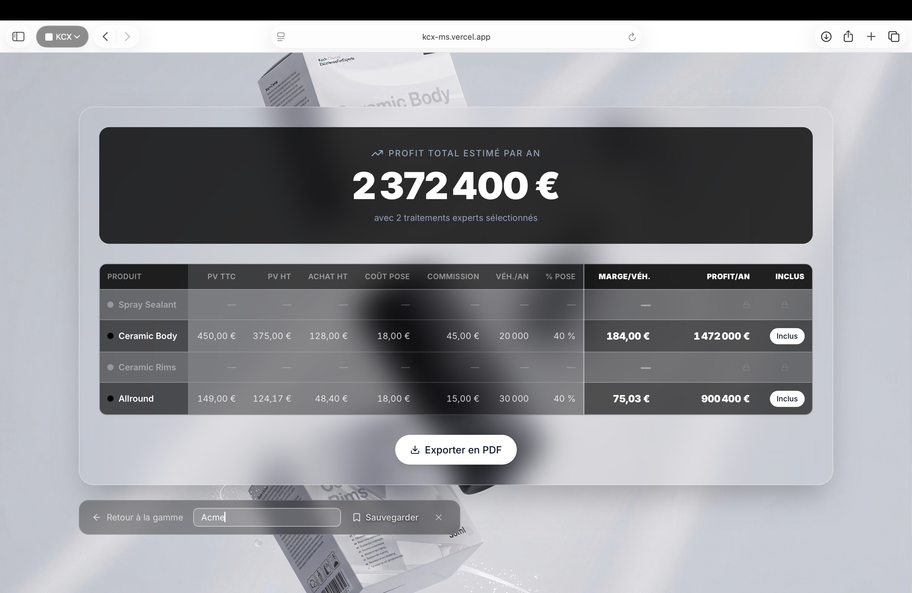 Traitements Experts exported calculation summary